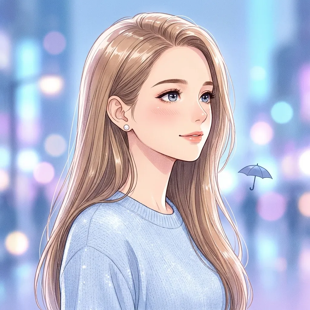 Snowlight Café manga avatar of Emily against soft blue café lights