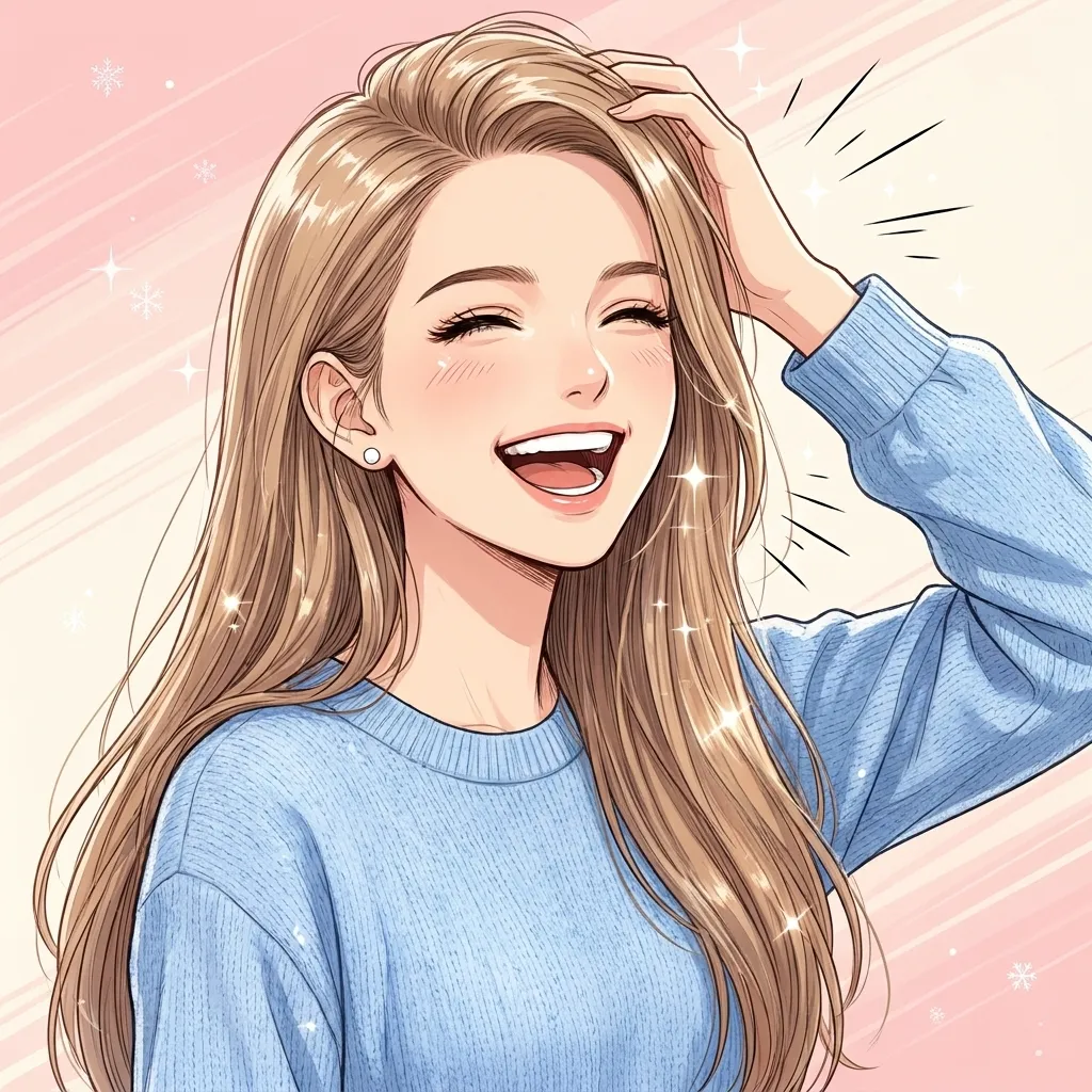 Snowlight Café expressive manga avatar of Emily laughing