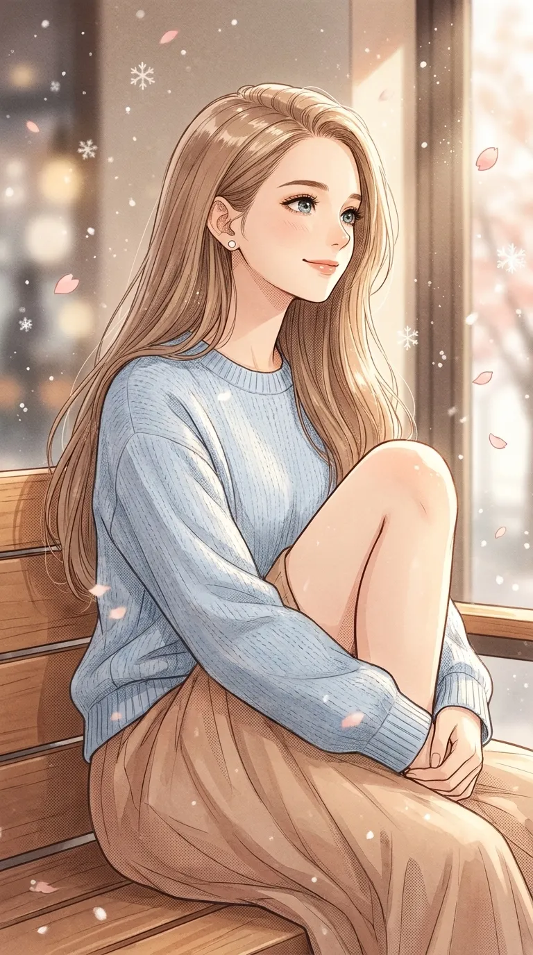 Snowlight Café phone wallpaper of Emily sitting beside a sunlit window